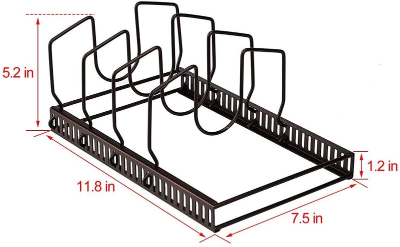 Toplife Pot Lids Organizer Rack for Cabinet and Countertop, 7+ Pan Lids and Bakeware Organizer Rack Holder with 7 Adjustable Compartments - Brown - Image 2